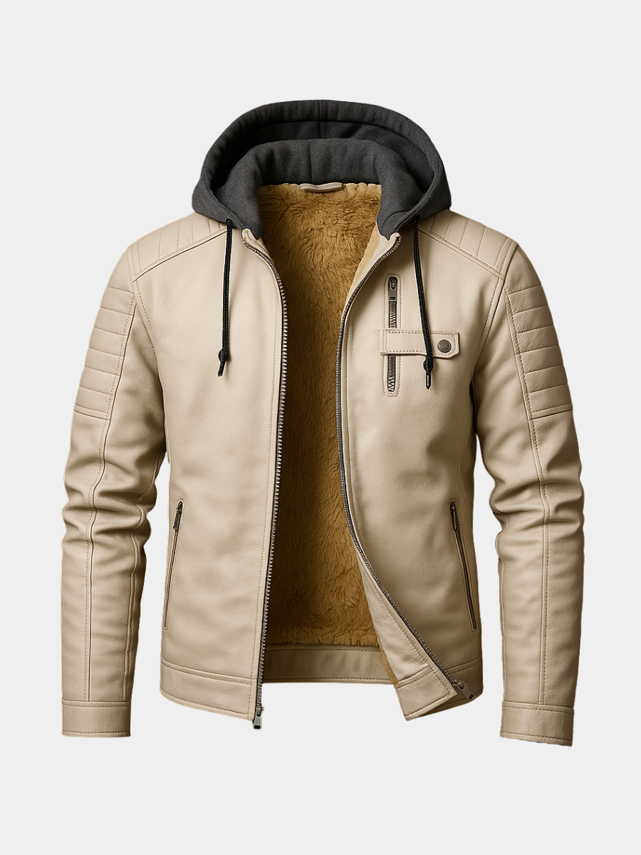 Men's hooded leather jacket
