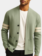 Merino Stripe-Sleeve Button Cardigan