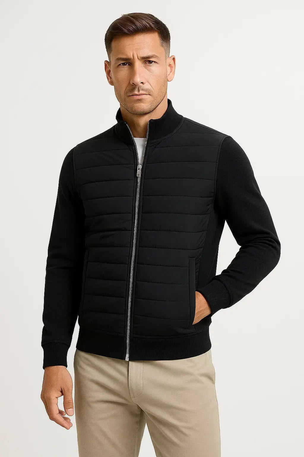 Men's Jacket Hybrid Quilted Knitted Sleeves Polyester