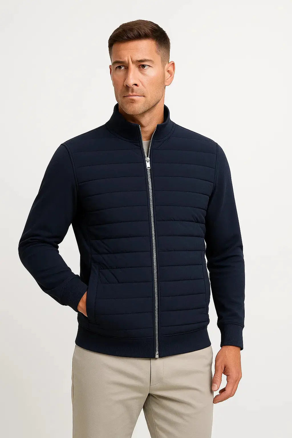 Men's Jacket Hybrid Quilted Knitted Sleeves Polyester