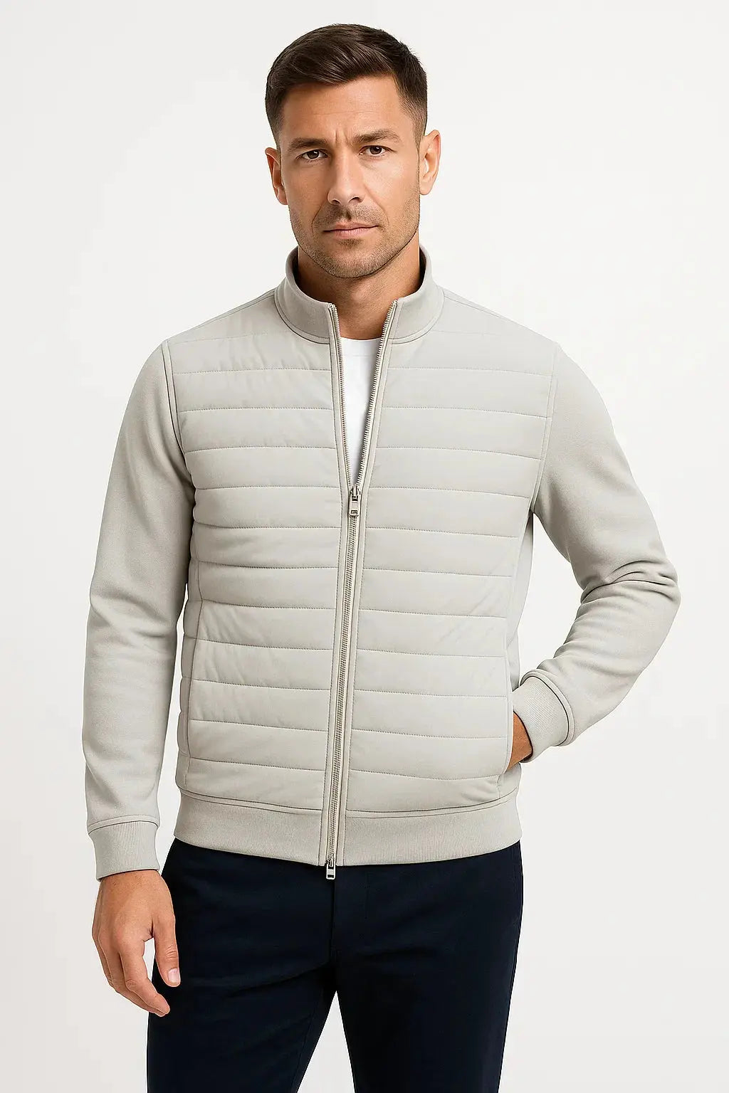 Men's Jacket Hybrid Quilted Knitted Sleeves Polyester