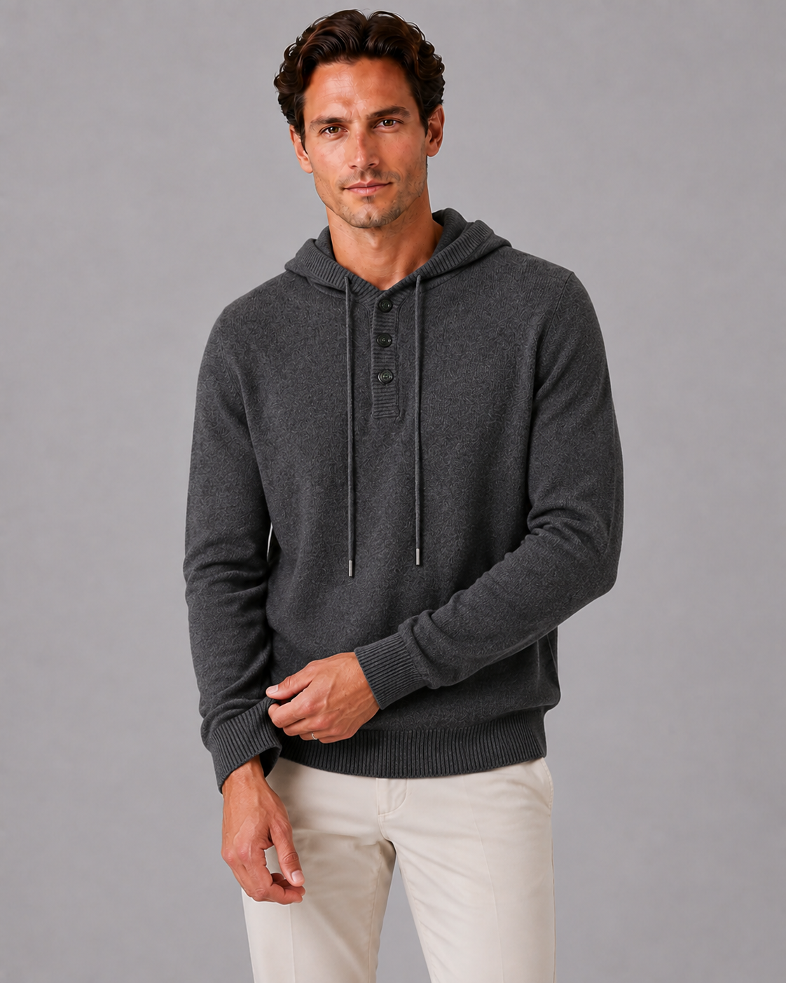 100% Cashmere Button-Up Hoodie