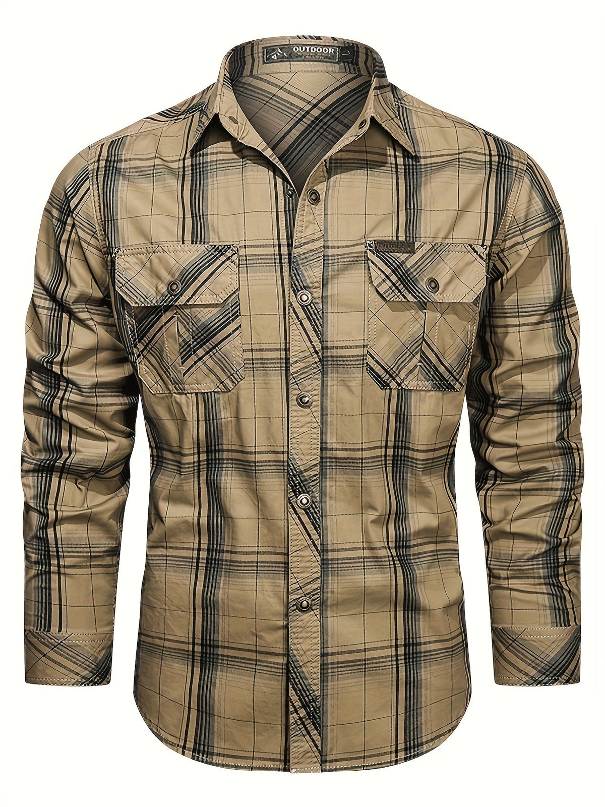 Men's Check Shirt | Long Sleeve with Two Button-Flap Chest Pockets
