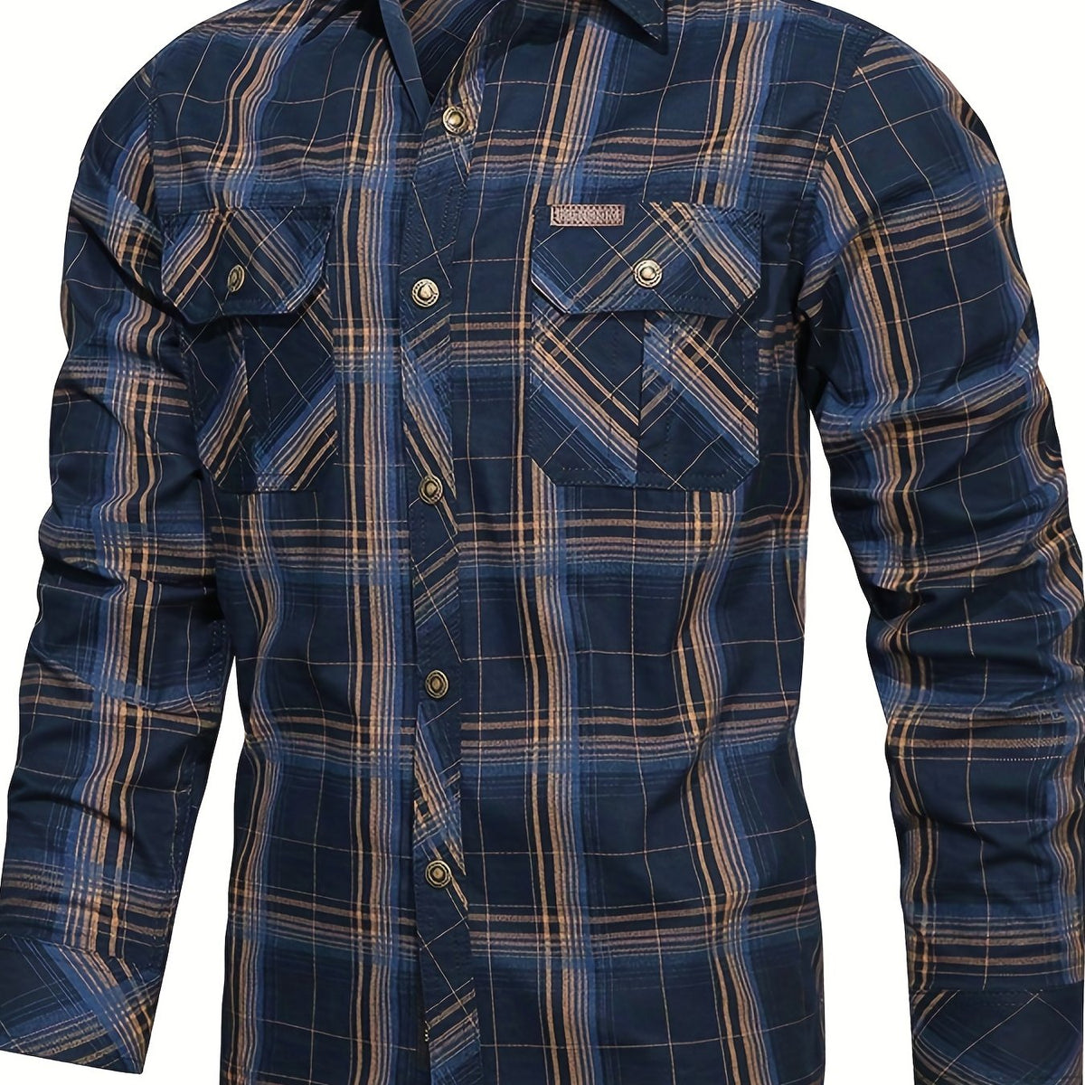 Men's Check Shirt | Long Sleeve with Two Button-Flap Chest Pockets
