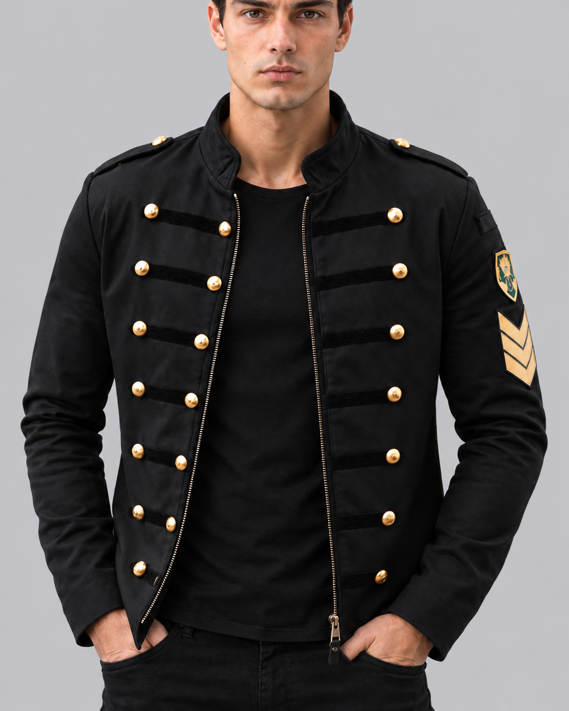 Men's Military-Inspired Jacket | Longsleeve with High Collar and Front-Zipper
