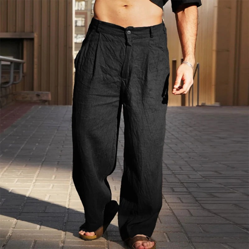 Linen Blend Wide Leg Trousers