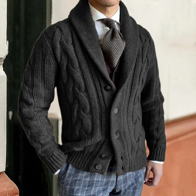 Men's Shawl Collar Cable Knit Sweater
