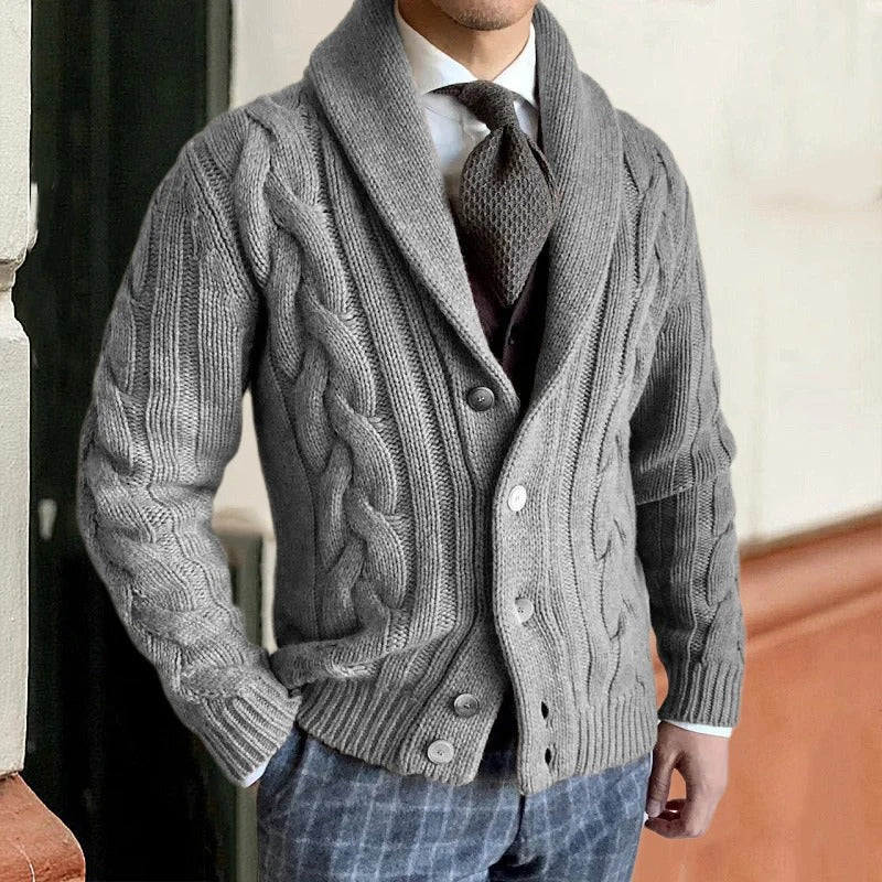 Men's Shawl Collar Cable Knit Sweater