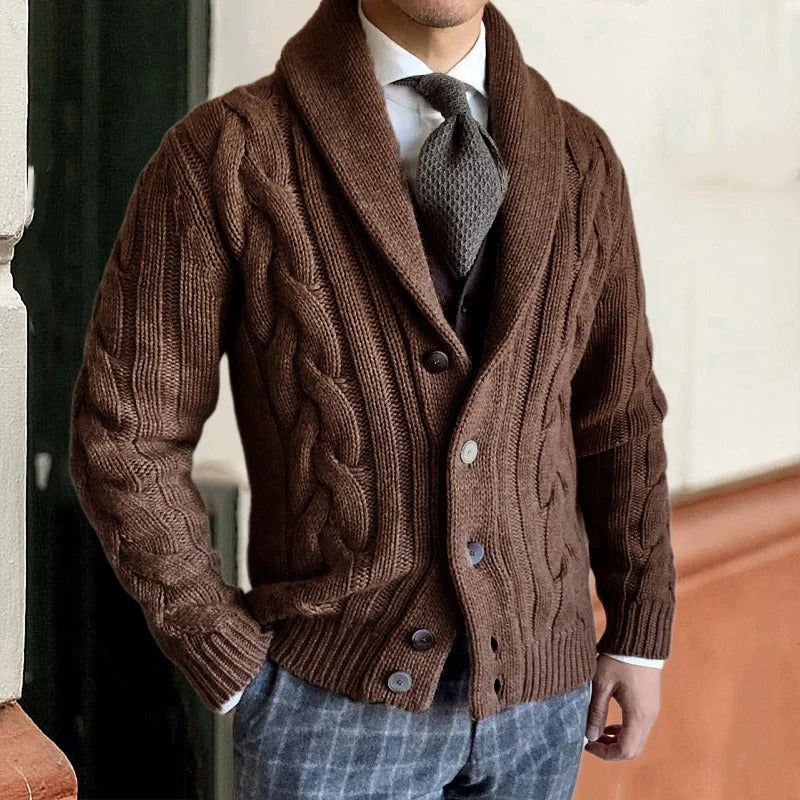 Men's Shawl Collar Cable Knit Sweater