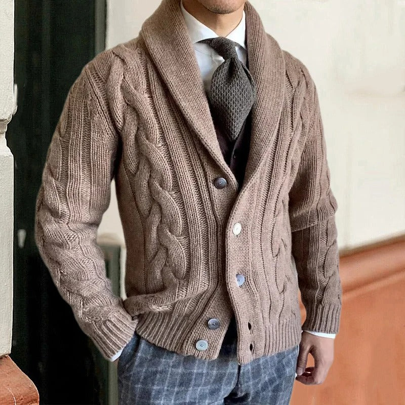 Men's Shawl Collar Cable Knit Sweater