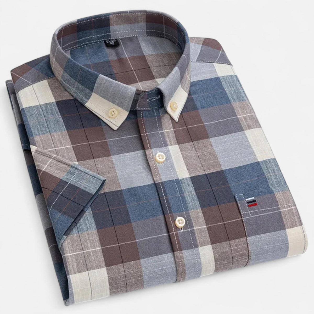 Men's Oxford Cotton Short-Sleeve Shirt with Pattern