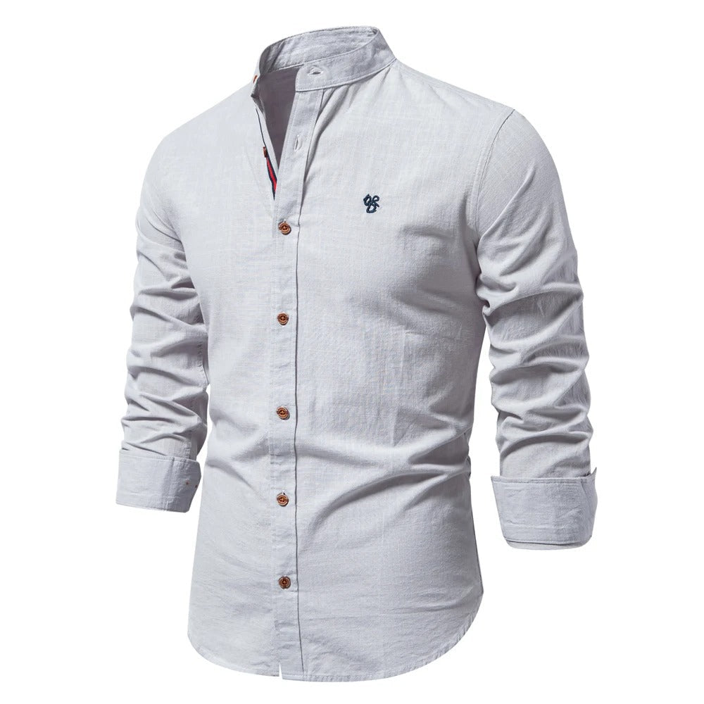 Men's Stand Collar Button Placket Shirt