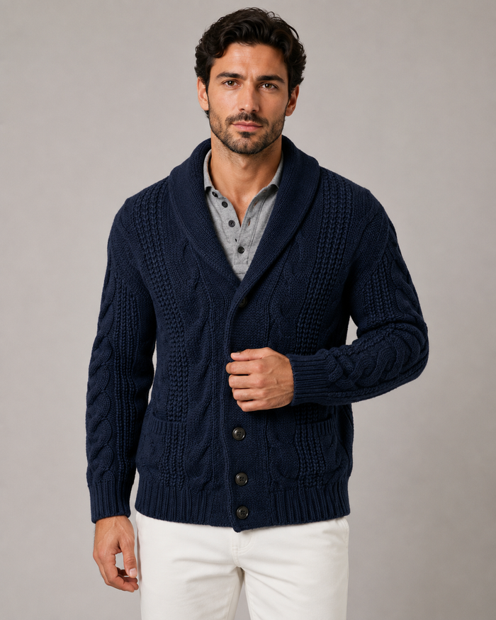Men's Shawl Collar Cable Knit Cardigan