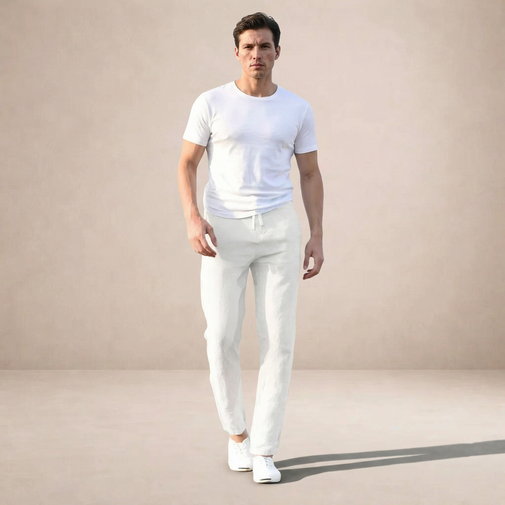 Men's Linen Trousers with Elastic Waist