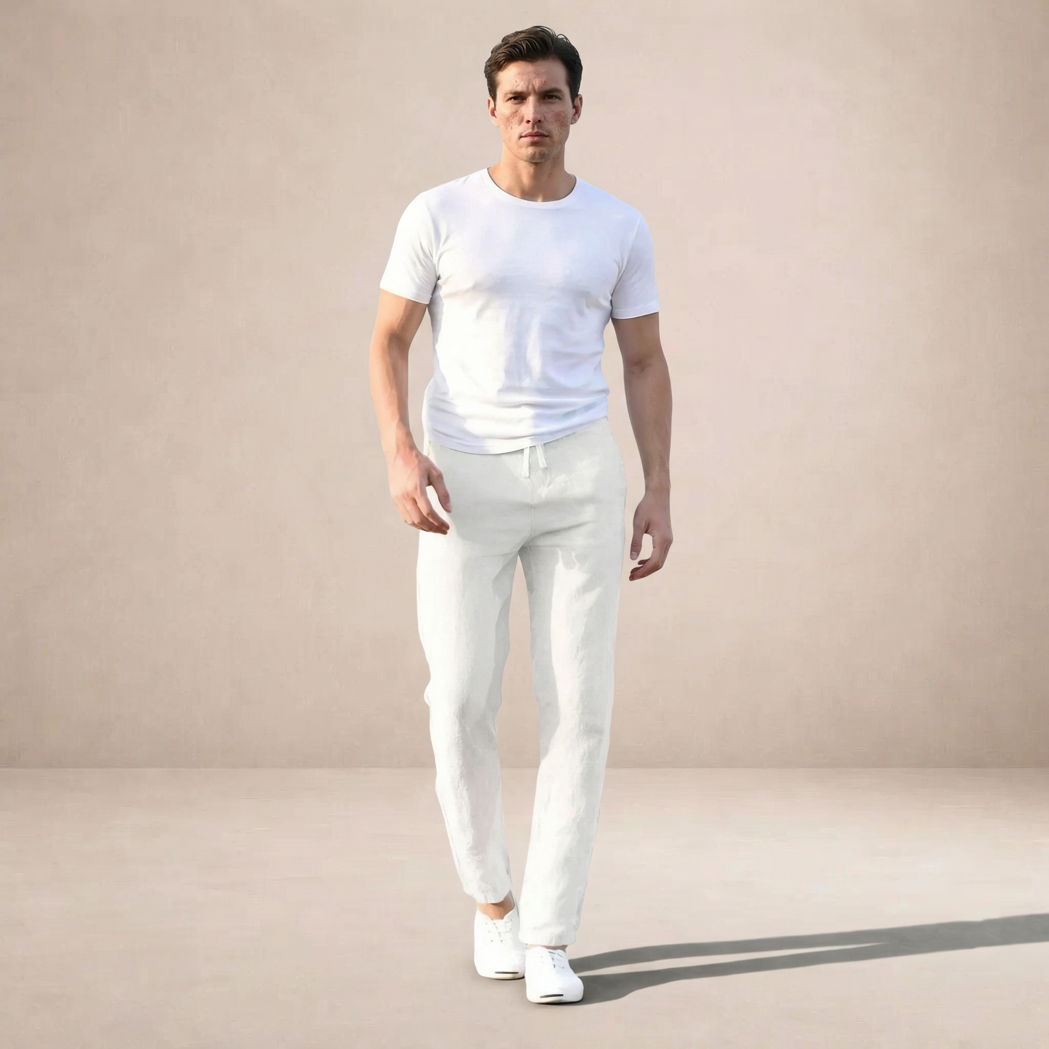 Men's Linen Trousers with Elastic Waist