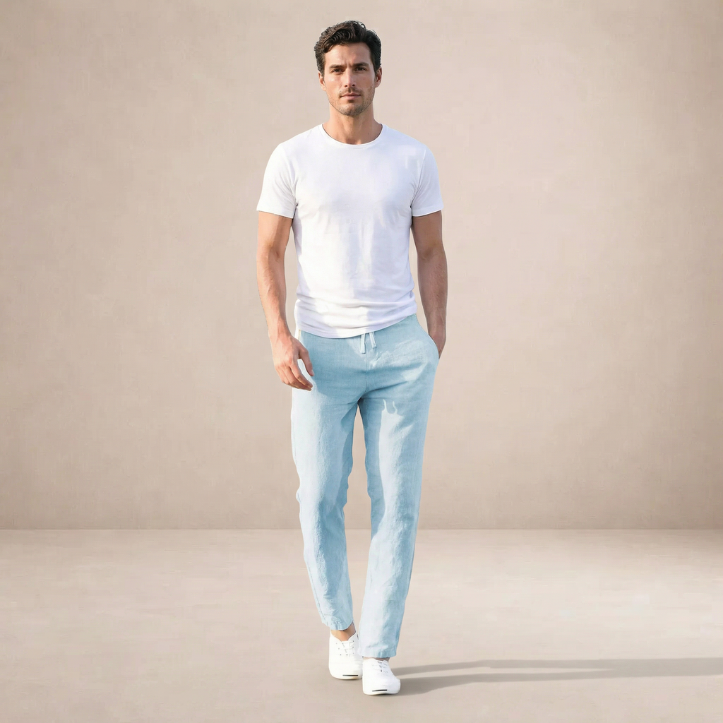 Men's Linen Trousers with Elastic Waist