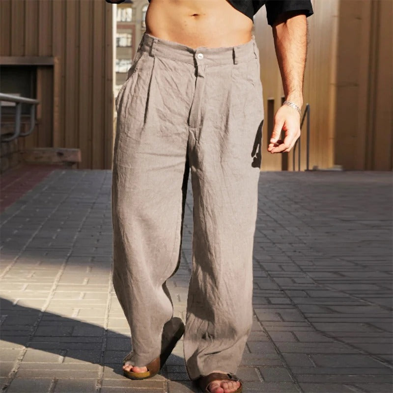 Linen Blend Wide Leg Trousers