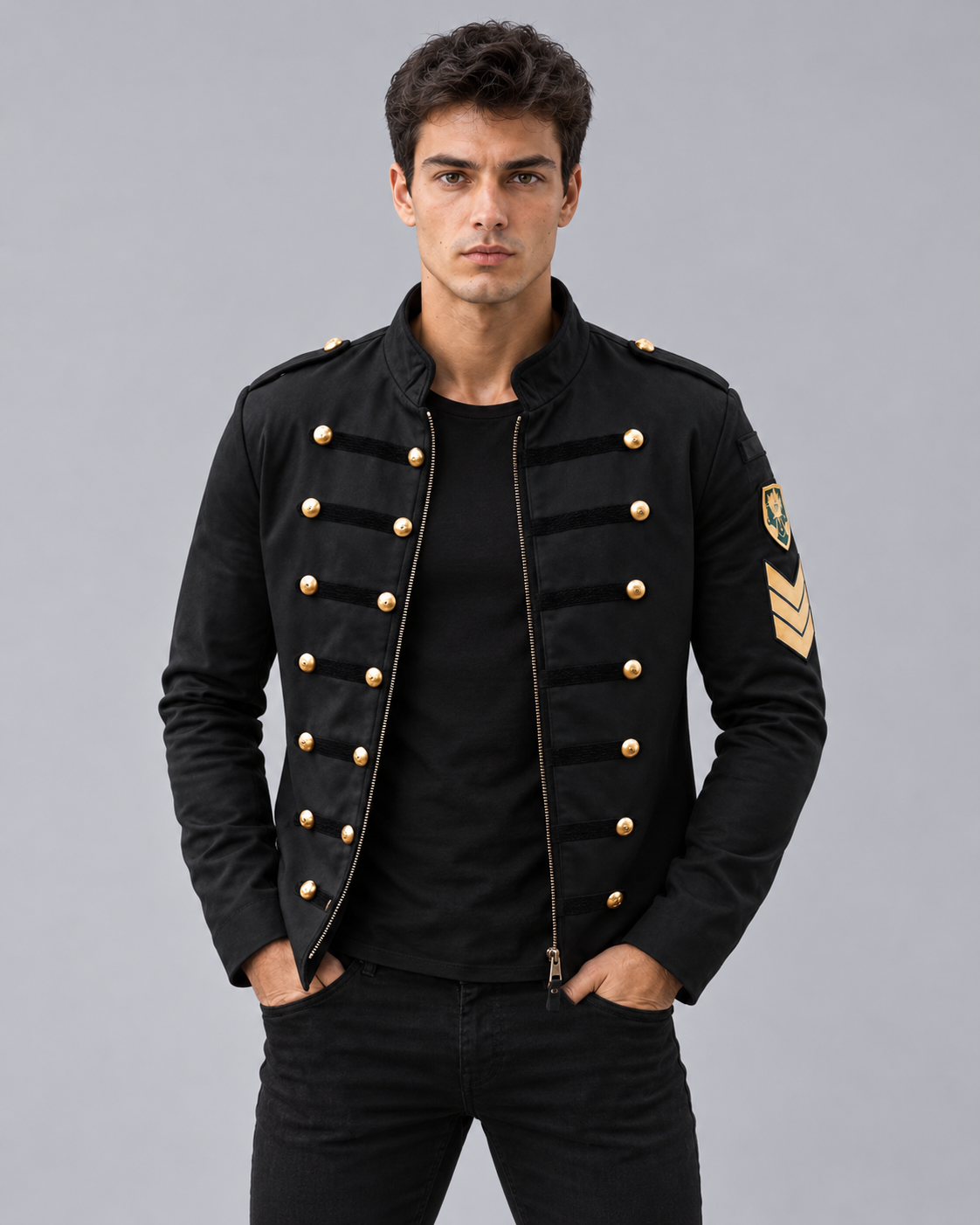 Men's Military-Inspired Jacket | Longsleeve with High Collar and Front-Zipper