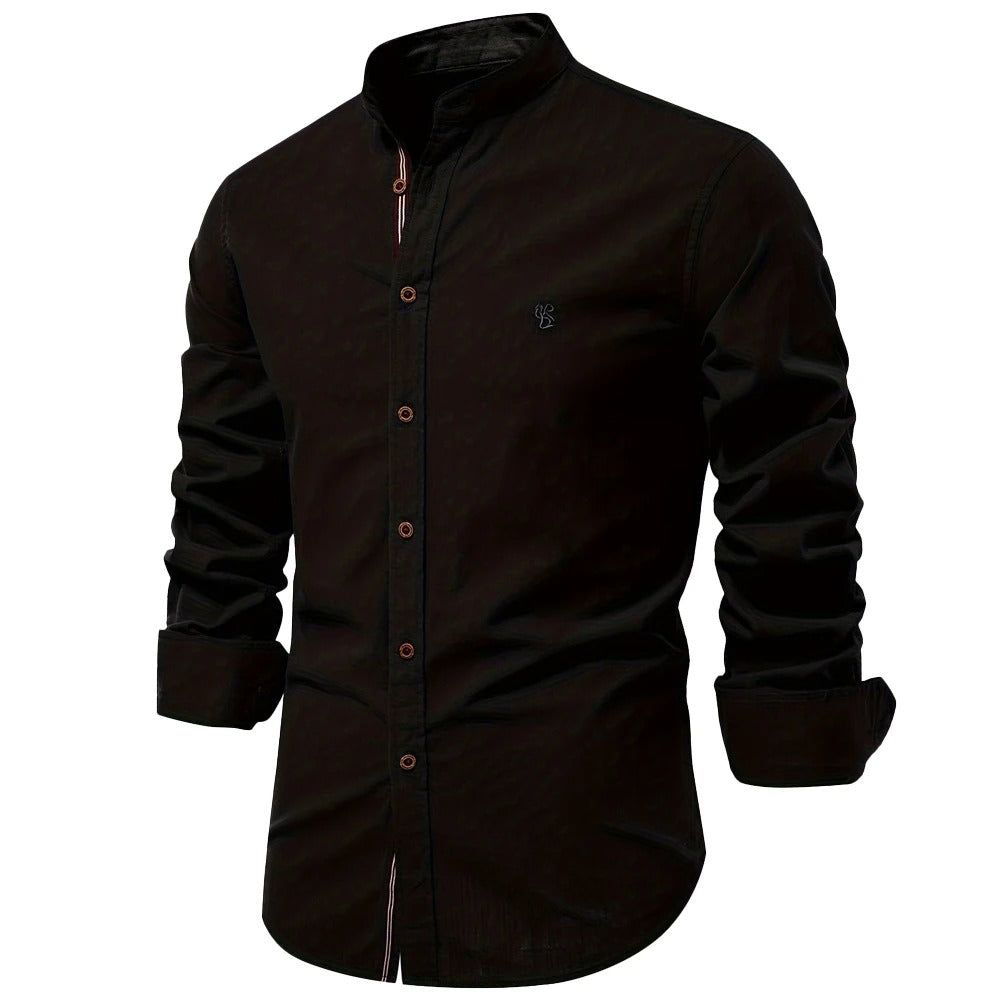 Men's Stand Collar Button Placket Shirt
