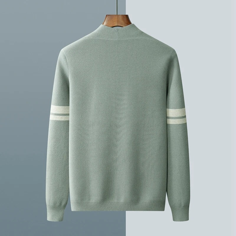 Merino Stripe-Sleeve Button Cardigan
