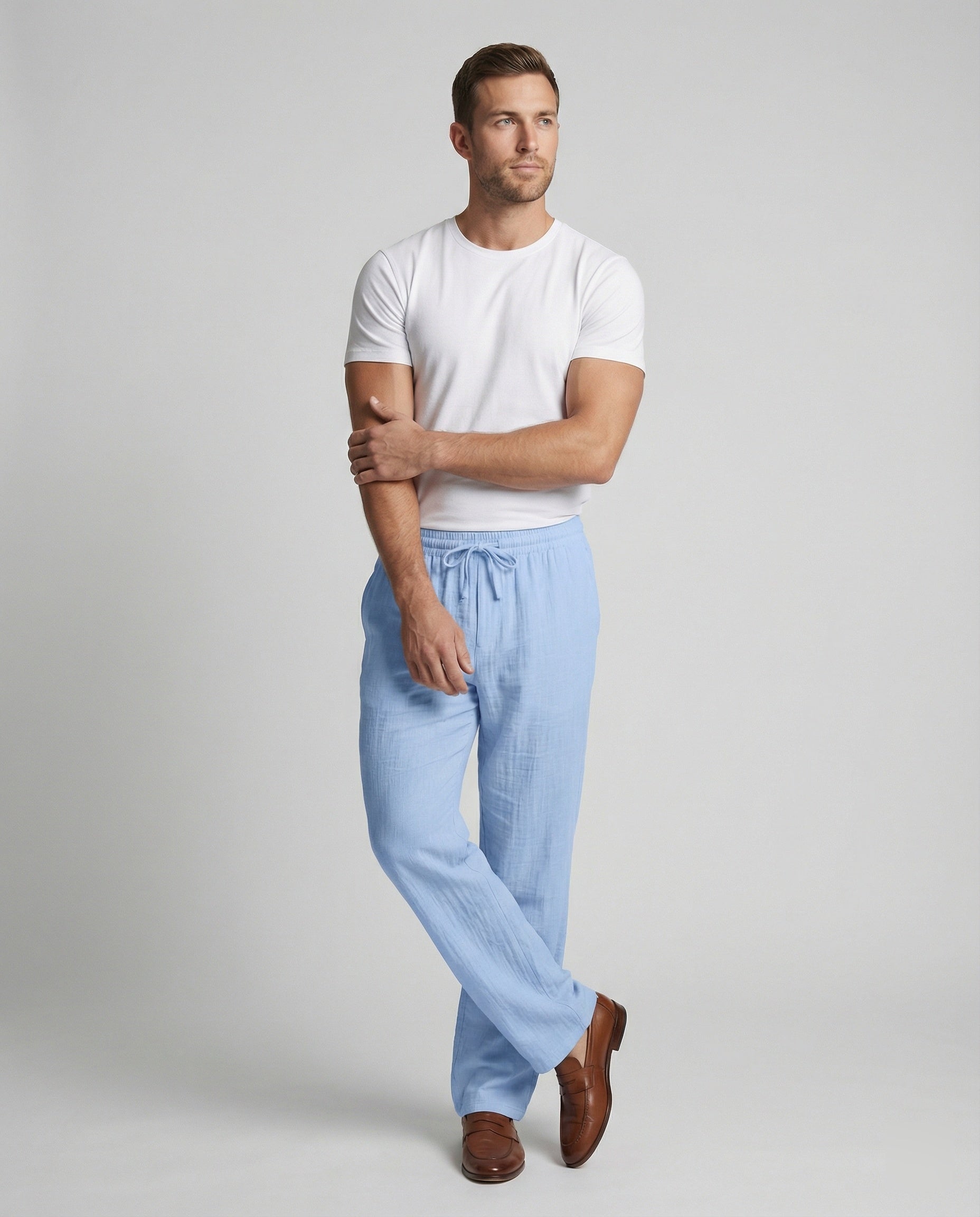Men's Relaxed Fit Straight Leg Drawstring Trousers