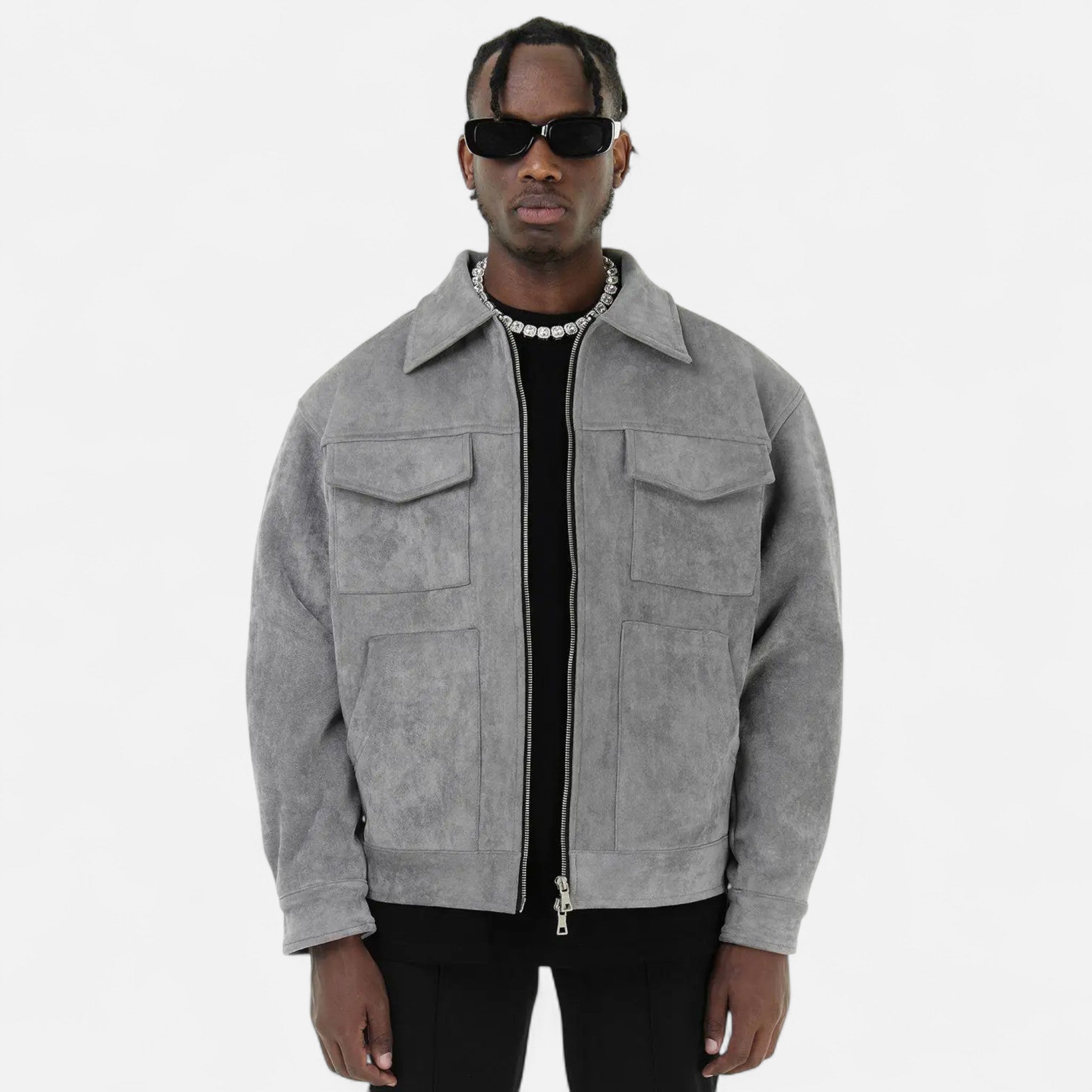 Men's Suede Jacket with Relaxed Fit