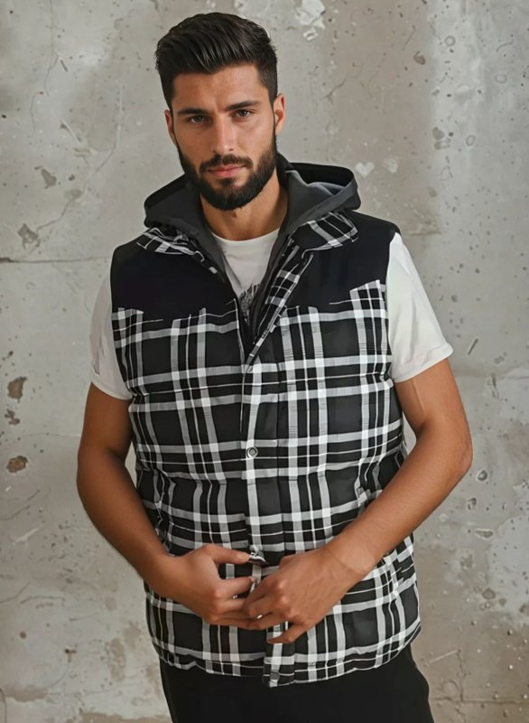 Men's Hooded Plaid Puffer Vest