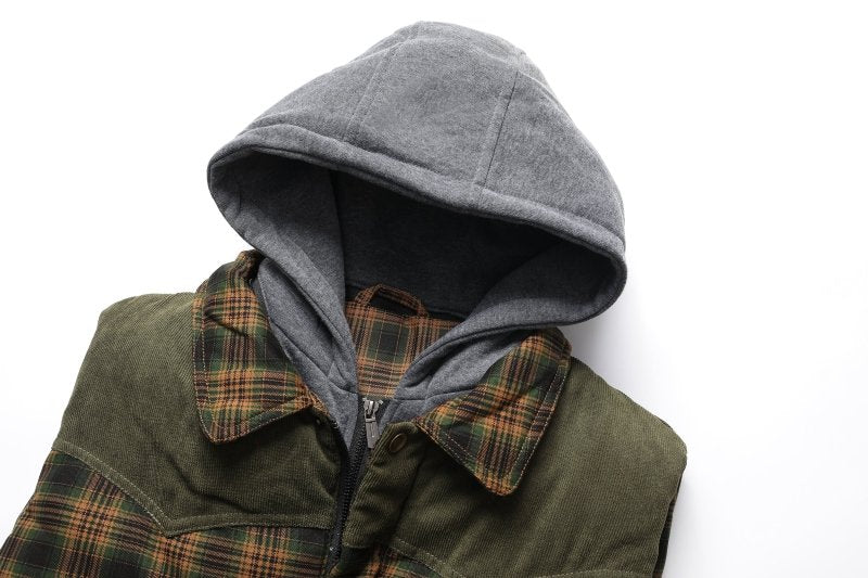 Men's Hooded Plaid Puffer Vest