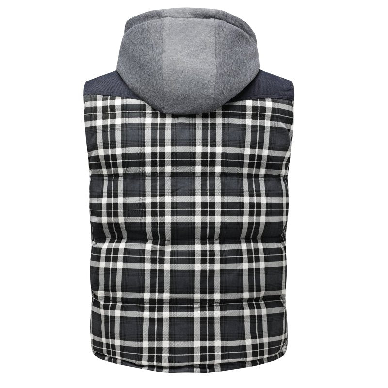 Men's Hooded Plaid Puffer Vest