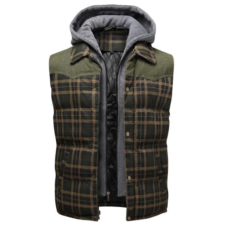 Men's Hooded Plaid Puffer Vest
