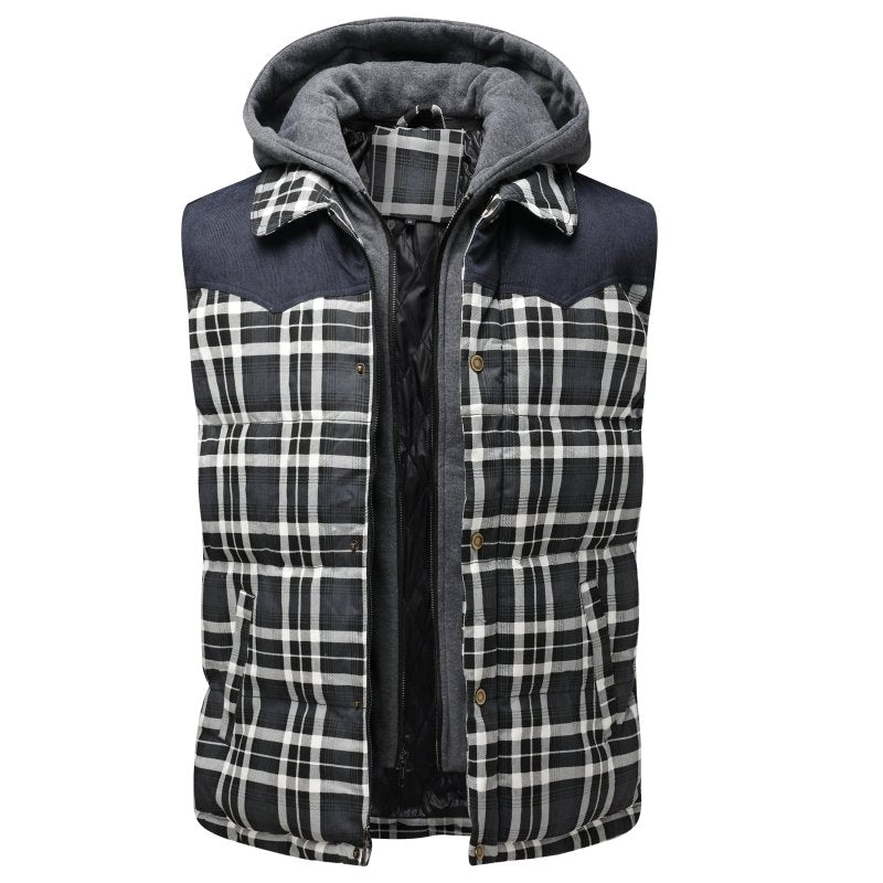 Men's Hooded Plaid Puffer Vest