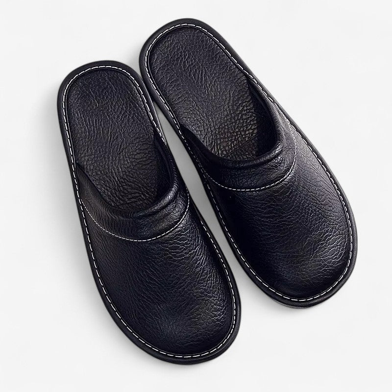 Men's Leather-Look Slip-On Slippers
