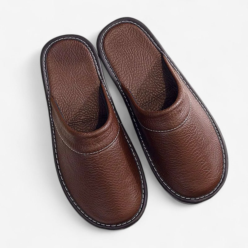 Men's Leather-Look Slip-On Slippers