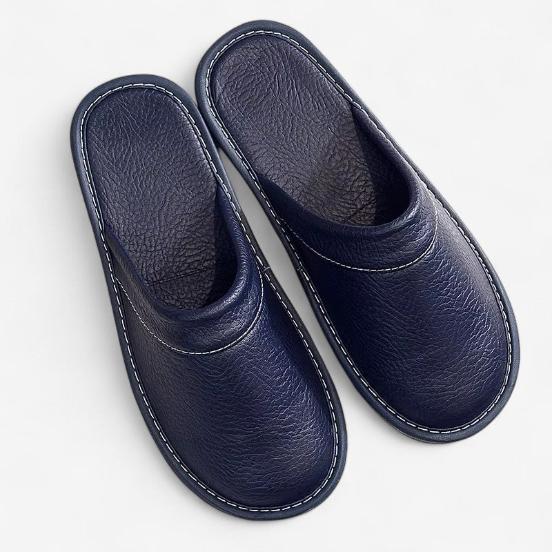 Men's Leather-Look Slip-On Slippers