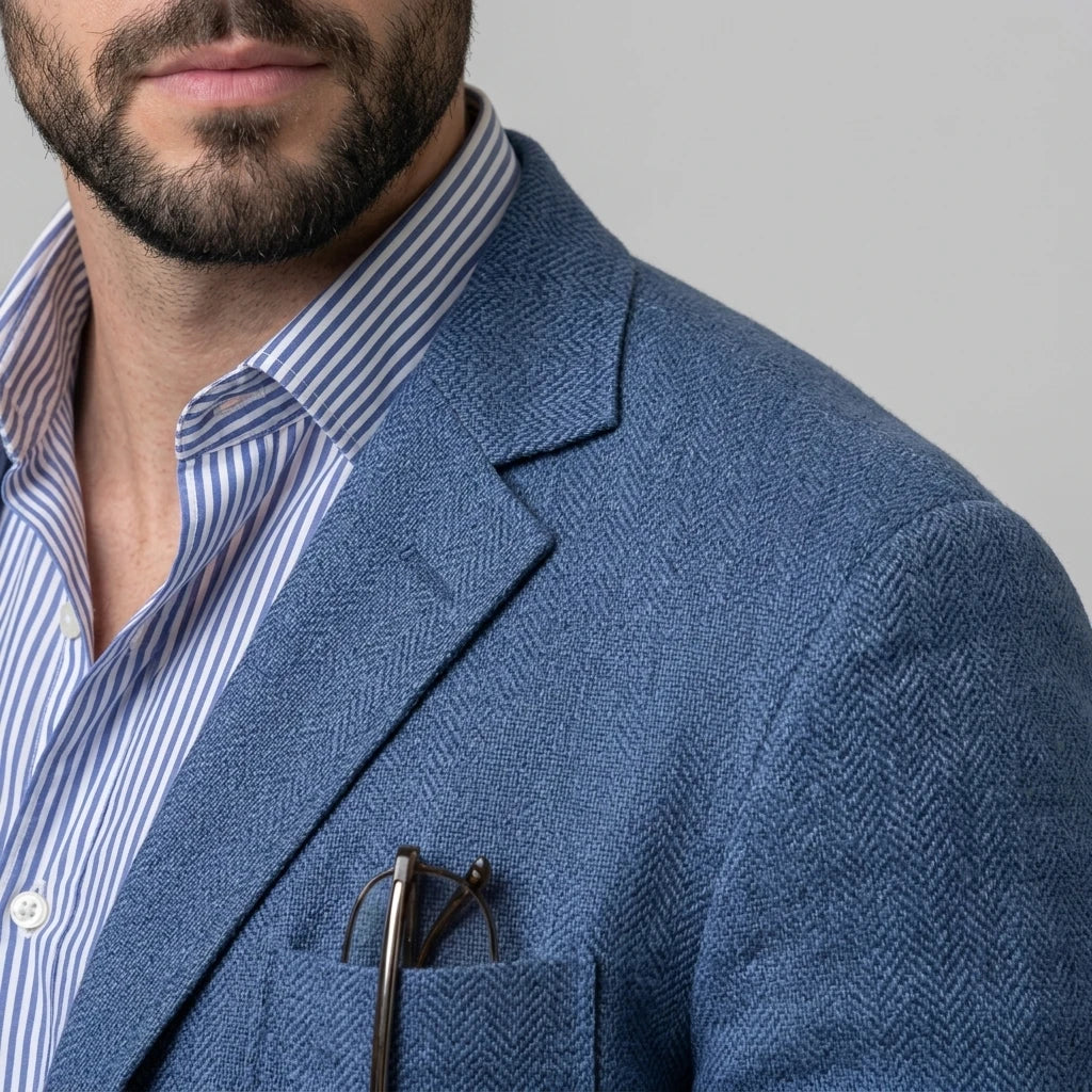 Men's Casual Linen Blazer — On Model - Close-up Detail | Generated by Modelize