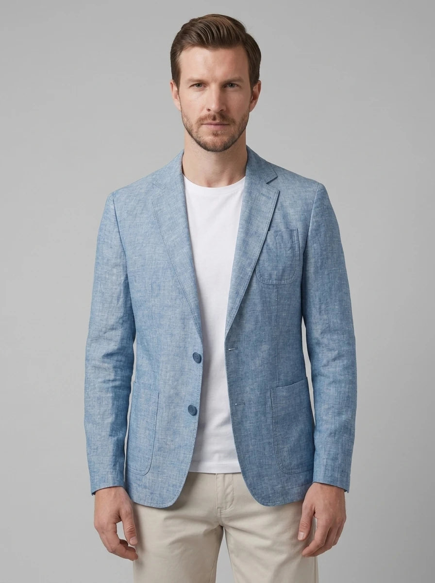 Men's Linen Blazer Jacket — On Model - Upper Body | Generated by Modelize
