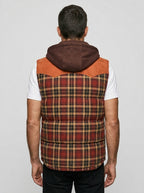 Men's Plaid Puffer Vest — On Model - Back View | Generated by Modelize
