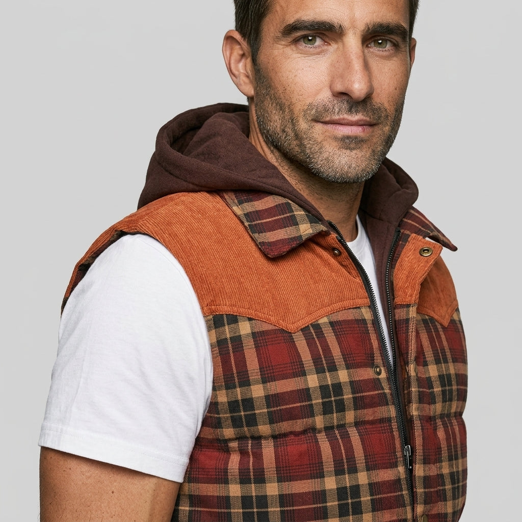 Men's Puffer Vest — On Model - Close-up Detail | Generated by Modelize