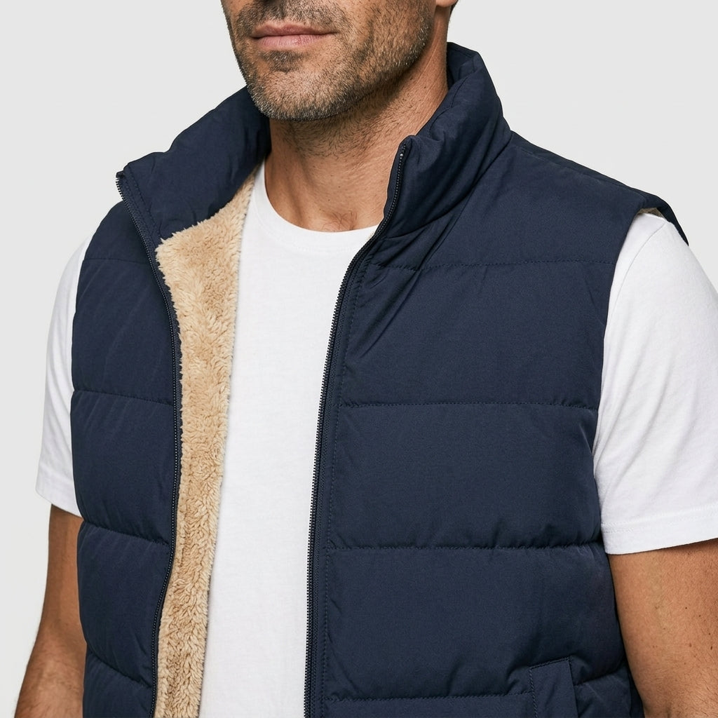 Quilted Puffer Vest — On Model - Close-up Detail | Generated by Modelize