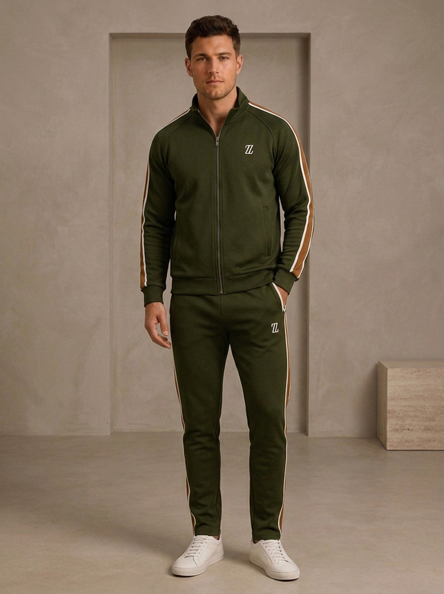 Cotton Side Stripe Zip Tracksuit for Men