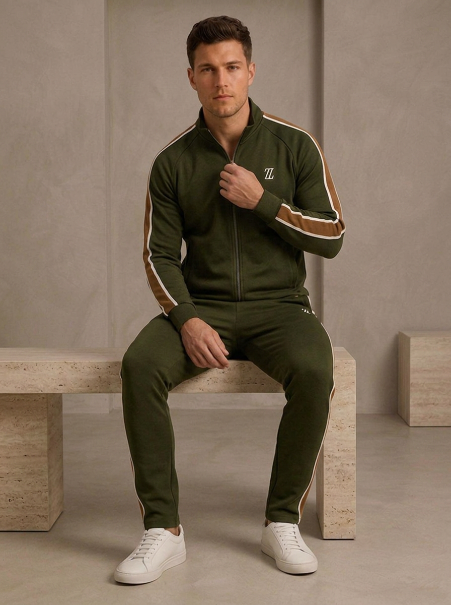 Cotton Side Stripe Zip Tracksuit for Men