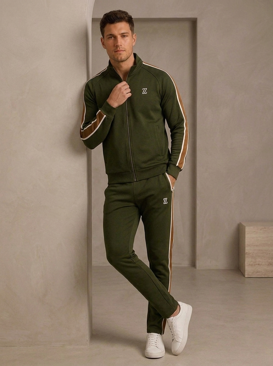 Cotton Side Stripe Zip Tracksuit for Men