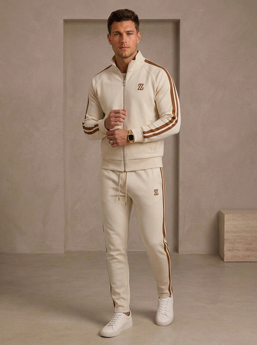 Cotton Side Stripe Zip Tracksuit for Men