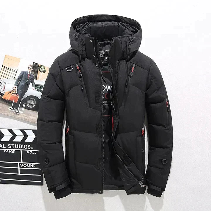 Men's Quilted Winter Parka — Detachable Hood & Multi-Pocket